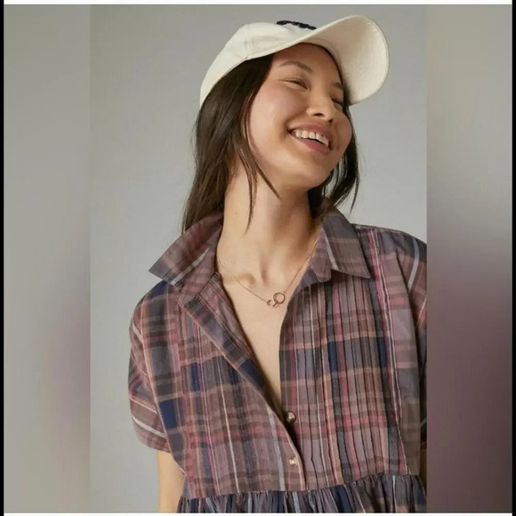 Lucky Brand Women's Short Sleeve Babydoll Tunic Shirt Plaid Size XS - Picture 10 of 12